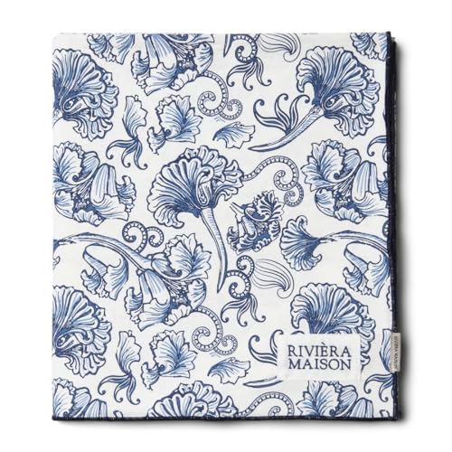 Riviera Maison Tischtuch weiß mit blauem Blumendruck, großes Tischtuch rechteckig 270x150 cm Baumwolltischwäsche - Floral Island Table Cloth - (LxB) 270x150 von Riviera Maison