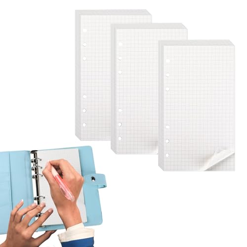 135 Blätter A6 Nachfüllpapier, 3 Pack A6 Papier Kariert Nachfüllbar Notizpapier 6 Löcher Nachfülleinlagen Loose Notizpapier A6 Refill Paper für Binder Notizbuch Tagbuch Skizze Bullet Journal(Weiß) von Rixotix