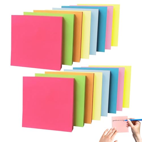 16 Stück Farbige Haftnotizen, 8 Farben 800 Stück Sticky Notes, 76x76mm Haftnotizen Klebezettel, Bunte Quadratische Selbstklebende Haftnotizzettel für Schule Büro Zuhause Sitzung von Rixotix