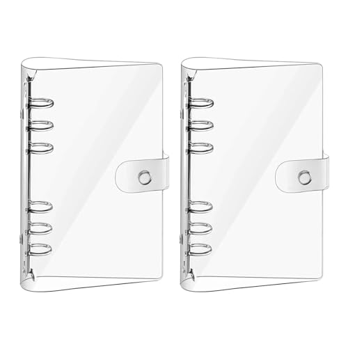 2 Stück Ringbuch A6 Ring Binder, Transparente Ringordner mit Druckknopf Wasserdicht Schmutzabweisend, 6 Löcher Ring Binder für Büro Schule Journal Buch von Rixotix