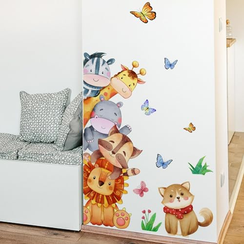 2 Stück Tier Wandtattoo,Babyzimmer Wandsticker,Wandaufkleber Kinderzimmer Tiere,90x30 cm (BxH), DIY Giraffe Fuchs Hirsch Wandaufkleber für Junge Mädchen Schlafzimmer Wanddeko(Mehrfarbig) von Rixotix