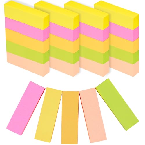 2000 Blatt Haftnotizen, 20 Stück Klein Sticky Notes, 50 x 15 mm Farbige Klebezettel, Bunt Haftnotizen Pastell, Selbstklebende Notizblöcke für Büro Schule Zuhause 5 Farben, Rechteck von Rixotix