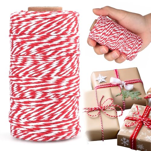 2mm Kordel Rot und Weiß,100M Baumwollschnur,Makramee Garn,Baumwollgarn Dünn,String Für Backen,Kochen in der Küche,DIY Basteln,Weihnachtsgeschen Kverpackung,Deko von Rixotix