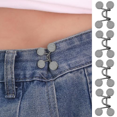 4 Sets Taillenspanner für Jeanshosen, abnehmbare, verstellbare DIY-Taillenschnalle, wiederverwendbarer Taillenspanner, kein Annähen von Knopfnadeln für zu große Jeanshosen und Kleider, Taillenschnalle von Rixotix