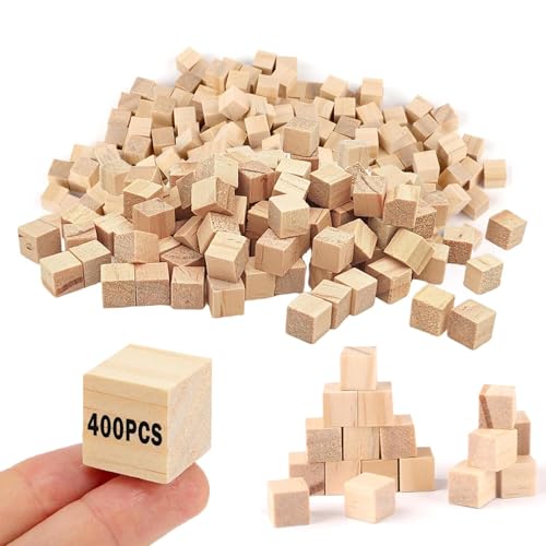 400 Stück Holz Würfel Deko, 10mm Kleine Blanko Deko Holzwürfel Blanko zum Basteln, Quadrat Würfel Natur, Natürliche Bastelwürfel für DIY, Malen, Handwerk, Dekoration, Zahlen, Natur Deko(Holzfarbe) von Rixotix