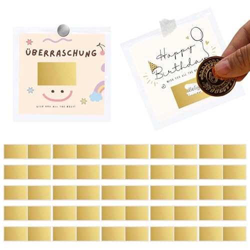 50 x goldene Rubbelaufkleber in 6x4cm - Rubbellose selber machen - Ideal für Gutschein, Adventskalender, Rubbellos, Goldenes Ticket, Rubbeletiketten, Rubbel Sticker, Geschenke, Weihnachten von Rixotix