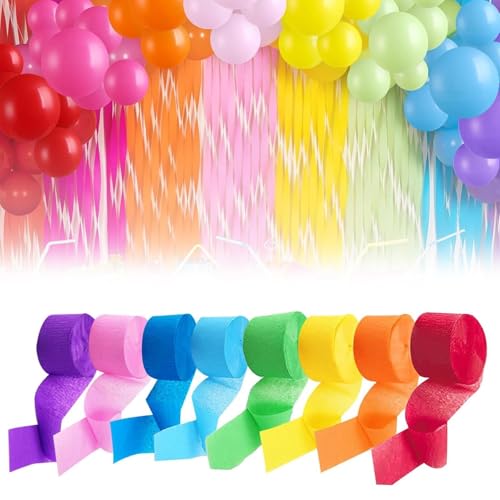 8 Rolls Farben Regenbogen Krepppapier Band, Kreppbänder Regenbogen, Multicolor Papier Streamer Hochzeit, Party Feier Dekoration DIY Papier Streamer Luftschlangen von Rixotix