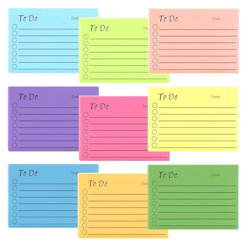 9 Blöcken Haftnotizen, 450 Blätter To Do Liste Haftnotizblock Linierte Notizzettel Sticky Notes Selbstklebend für Familie Schule Büro (10 X 7cm) von Rixotix