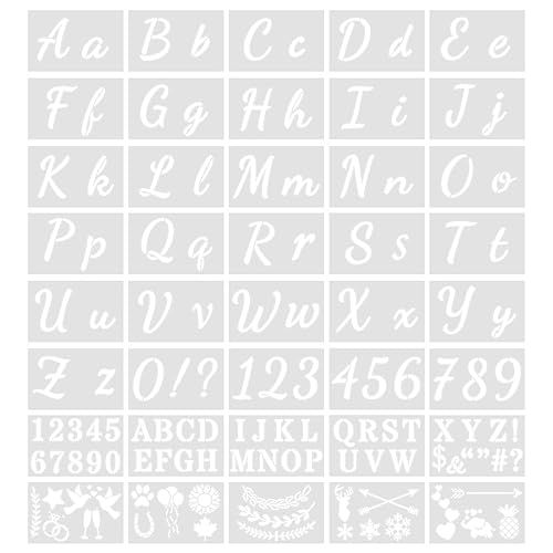 Buchstaben Schablone, 40 Stück Schablone Zahlen Buchstaben Wiederverwendbare, 128 Designs Malschablonen, Alphabet Zeichnen Stencil, Letter Templates für Kinder DIY Malerei Bastelzubehör(Weiß) von Rixotix