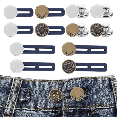 Hosenbunderweiterung Knöpfe, Jeans Knöpfe und Hosen Expander Button Set, Metallknöpfe für Hemdkleider Umstandshosen Hemd Hosen Kleid (8 Stk Hosenbunderweiterung+4 Stk Knopf) von Rixotix