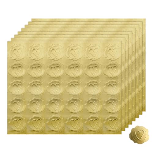 Rixotix 240 Stück Herz Wachssiegel Selbstklebend Gold Briefumschlag Aufkleber Umschlagaufkleber Siegelaufkleber für Umschlag Postkarte Einladung Grußkarte Dekoration Wachs Siegel Sticker Hochzeit von Rixotix