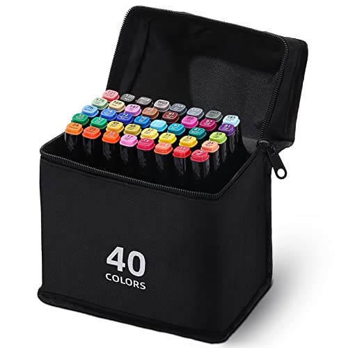 RiyaNed 40 Marker Set,Permanent Marker,Alkohol marker,Filzstifte,ausgestattet mit schwarzer Tragetasche Lagerbasis,für Studenten Manga Kunstler Sketch Marker Stifte Set(40 Farben) von RiyaNed