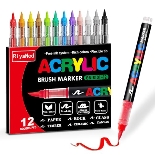 RiyaNed Acrylstifte stifte 1.0-6.0mm Permanent Marker Stifte Wasserfest Geeignet für Holz, Metall, Glas, Stoff, Stein, Reifenmalerei, Fotoalben. (12 Farben) von RiyaNed