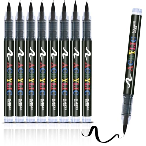 RiyaNed Permanent Marker Schwarz,8 Stift 1.0-6.0mm acrylstifte Geeignet für Stein, Holz, Glas, Keramik, Leinwand, Reifen und Textilien. von RiyaNed