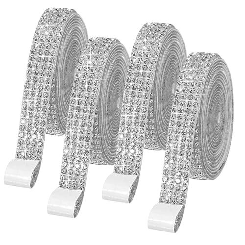 Strassband Selbstklebend Glitzerband 4 Rollen Strasssteine Strassband Glitzersteine Selbstklebende Silber Kristall Strass Diamant Band von Rjayaa