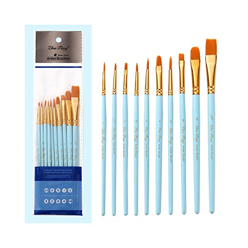 Künstlerpinsel Set,10er Pack Nylon Pinsel Kunstmalerei Acrylpinsel Fein Pinsel Art Painting Brush für Aquarell und Gesichtsmalerei DIY Kunsthandwerk Hellblau von Rmeet