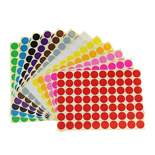 Runde Punktaufkleber,Farbetiketten 19mm Dot Klebepunkte 16 Farben/Blatt Farbkodierung Etiketten 1120 Stück Markierungspunkte von Rmeet
