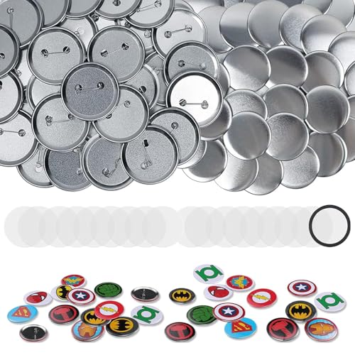 100 Stück 58mm/2.25 inch Leere Schaltfläche Abzeichen Button Teile Button Supplies Back Button Teile für Buttonmaschine, Metall Button Anstecknadeln mit Metallschale, transparenter Folie von Rntfunre