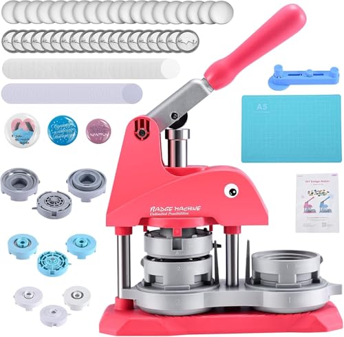 Badge Making Set, DIY Buttonmaschine mit 36 Stickern, Metallketten, Schneider, 55mm/35mm Spiegelabzeichen, Herzförmige Abzeichen Badge Making Set, DIY Buttonmaschine mit 36 Stickern, Metallketten, Schneider, 55mm/35mm Spiegelabzeichen, Herzförmige Abzeichen von Rntfunre