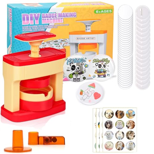 Button Badge Press Machine 55mm (2.16Zoll) Drücken Sie den DIY Button Press Machine Neueste Pin Badge Making Kit mit 48 Kunststoff Button Teilen, Kreisschneidern für Party und Geschenke von Rntfunre