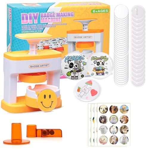 Button Maker Badge Machine 55mm (2.16Zoll) Drücken Sie den DIY Button Press Machine Neueste Pin Badge Making Kit mit 48 Kunststoff-Button-Teilen, Kreisschneidern für Party und Geschenke von Rntfunre