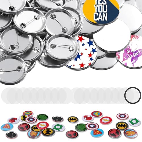 Button Maker Supplies, 300 Sets 32mm/1.25 inch Pin Making Kit für Button Maker Maschine, Metall Button Badge Sets für Button Pin Maker mit Metall Shell Back Cover, Transparente Folie von Rntfunre