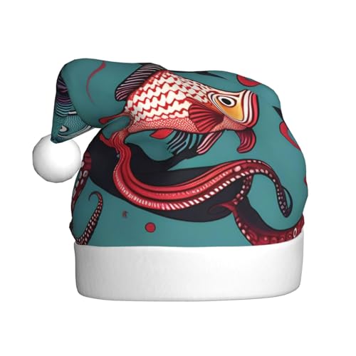 RoMuka Fisch und Oktopus Erwachsene Plüsch Weihnachtsmütze Warme Mütze Geeignet für Weihnachtstag Party Supplies von RoMuka