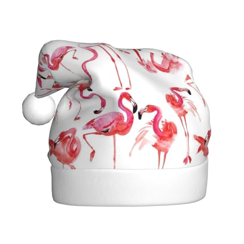 RoMuka Flamingos Weihnachtsmütze für Erwachsene, Plüsch, warme Mütze, geeignet für Weihnachten, Partyzubehör von RoMuka