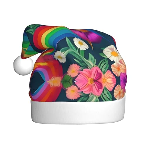 RoMuka Weihnachtsmütze aus Plüsch mit Regenbogenblumen, warm, geeignet für Weihnachten, Partyzubehör von RoMuka