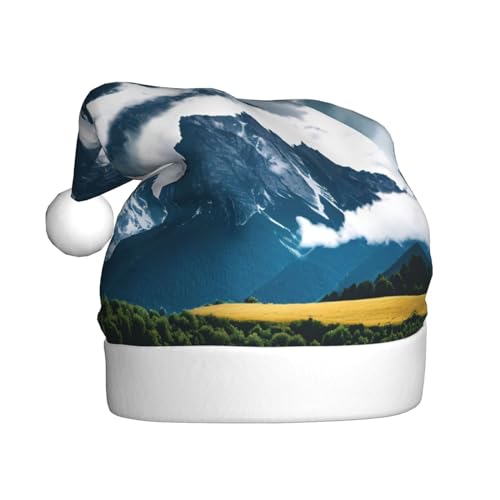 RoMuka Weihnachtsmütze für Erwachsene, Motiv: Landschaft mit Bergen und Wolken, Plüsch, warme Mütze, geeignet für Weihnachten, Partyzubehör von RoMuka