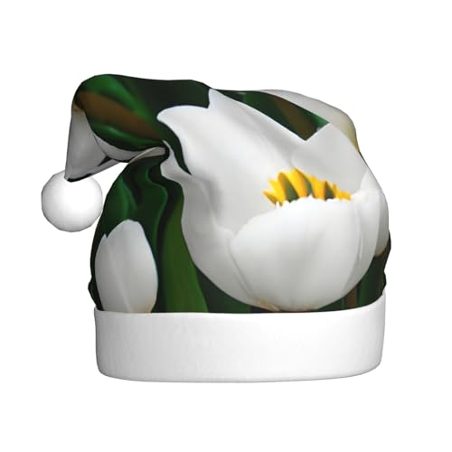 RoMuka Weiße Tulpen Blume Erwachsene Plüsch Weihnachtsmütze Warme Mütze geeignet für Weihnachten Party Supplies von RoMuka