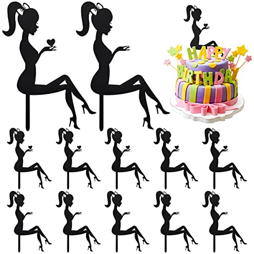 High Heel Girl Cake Topper,RoadLoo 12 Stück Tortenaufsatz Kuchen Picks Tischkuchen Dekorationen Topper Torten High Heel Cupcake Topper Dame Silhouette Acryl Kuchendekoration Engagement Hochzeitsfeier von RoadLoo