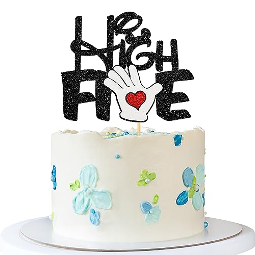 RoadSea High Five Cake Topper – Kid Girl Boy 5. Geburtstag Kuchen Supplies – Fünf Jahre alt – 5. Jahrestag Party Dekoration – Schwarz Glitzer von RoadSea