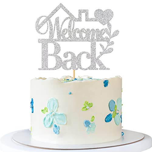 RoadSea Welcome Back Cake Topper - Welcome Home Cake Topper - New House - Family Party Dekorationen - Silber Glitzer von RoadSea