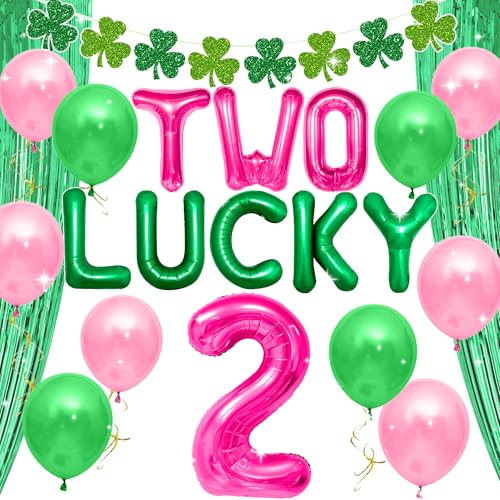 26 Stück 2 Glücks-Geburtstagsparty-Dekoration Mädchen Kleeblatt Vierblättriges Kleeblatt Girlande Lucky Irish 2nd Birthday Supplies Lucky Balloon Buchstaben Kleeblatt Luftballons von Roaring Good Time