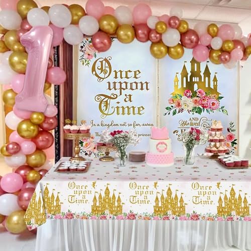 Princess First Birthday Decoration Once Upon a Time Backdrop Pink Floral Gold Castle Princess Fairytale Birthday Party Decoration von Roaring Good Time