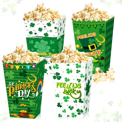 Roaring Good Time 12 Stück St. Patricks Day Party Popcorn Boxen Leckerli-Geschenktüten Irisches Kleeblatt Party Dekoration Zubehör für Fotografie Grün Verkleiden Zubehör von Roaring Good Time