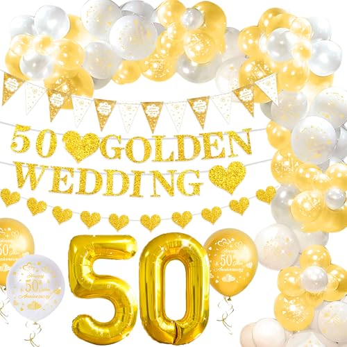 Roaring Good Time 50th Golden Wedding Anniversary Supplies Anniversary Party Balloons Banner 50th Wedding Anniversary Decoration Cheers To 50s Anniversary Decoration von Roaring Good Time