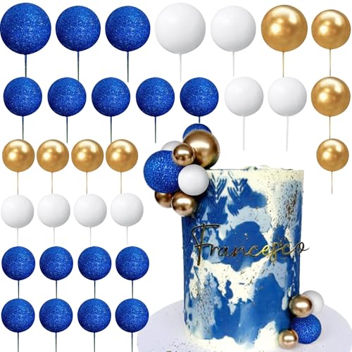 Roaring Good Time Blau Ball Kuchen Topper Gold Ballons für Kuchen Dekoration Zubehör Bälle Kuchen Dekorationen für Geburtstag Hochzeit Brautdusche BabyDusche von Roaring Good Time