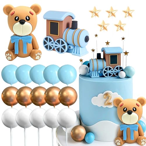 Roaring Good Time Blau Teddybär Tortendeko Taufe Junge Tortendeko Junge 1 Jahr Blau Tortendeko Teddybär Kuchen Dekoration für Hochzeit Babyshower Geburtstag Party von Roaring Good Time