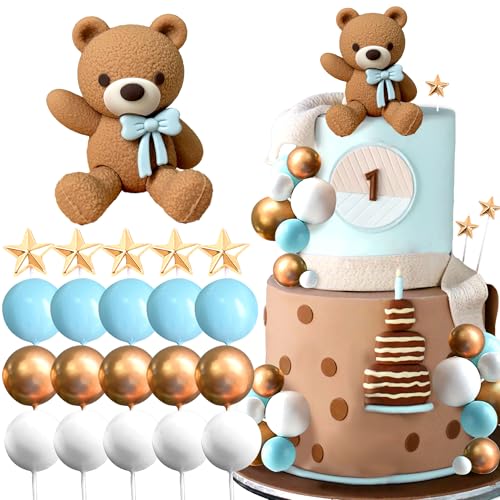 Roaring Good Time Blauer Bär Tortendeko Blau Gold Kugeln Cake Topper Bären Kuchen Kuchendeko Baby Shower Geburtstag Kuchendeko von Roaring Good Time