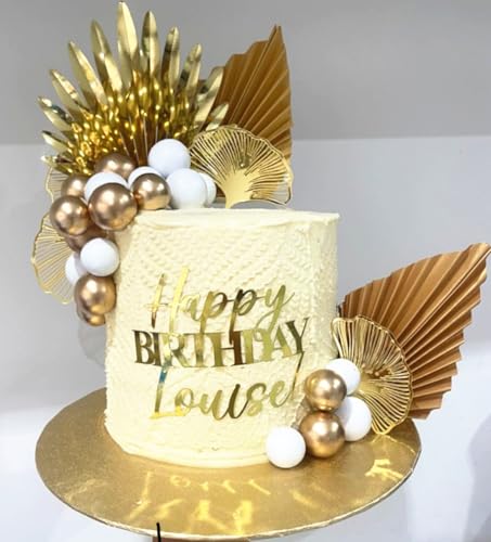 Roaring Good Time Boho Champagner Tortendeko Gold Kugeln Tortendeko Gold Palmblätter Cake Topper Böhmische Weißgoldkugel für Hochzeit Geburtstag Jubiläum von Roaring Good Time