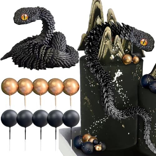 Roaring Good Time Fantasy Schlange Kuchendekoration Wizard Cake Topper Schwarz Gold Balls Kuchen für Geburtstag Fantasy Fan Party Supplies von Roaring Good Time