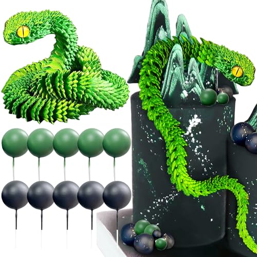 Fantasy Snake Cake Decoration Wizard Cake Topper Green Black Balls Cake for Birthday Fantasy Fan Party Supplies von Roaring Good Time