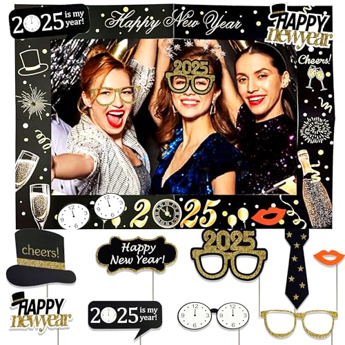 Roaring Good Time Happy New Year 2025 Foto Requisiten 2025 Photo Booth Requisiten Happy New Year 2025 Deko Happy New Year Girlande Party Deko Neujahr Silvester Deko von Roaring Good Time