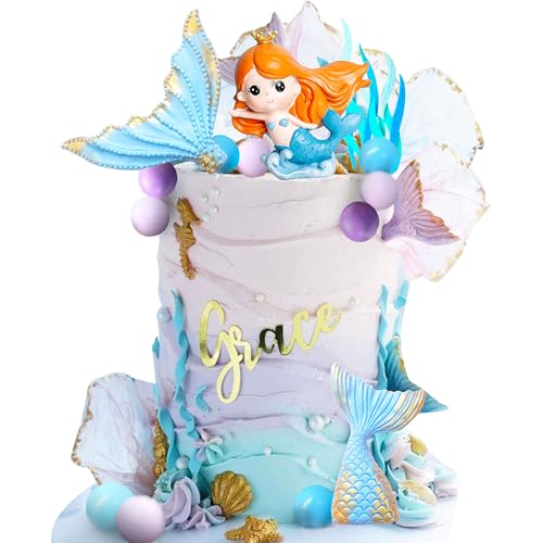 Roaring Good Time Kleine Meerjungfrau Kuchen Topper Lila Blau Kugeln Kuchen Topper Unter Dem Meer Kuchen Dekoration Muschel Kuchen Topper Meerjungfrau Schwanz Kuchen Topper Meerjungfrau Party Supplies von Roaring Good Time