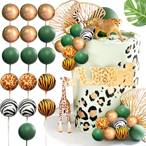 Roaring Good Time Leopard Print Balls Cake Topper Zebra Print Balloons Cupcake Topper Jungle Safari Animals Cake Balls Baking Decoration for Baby Shower Birthday von Roaring Good Time