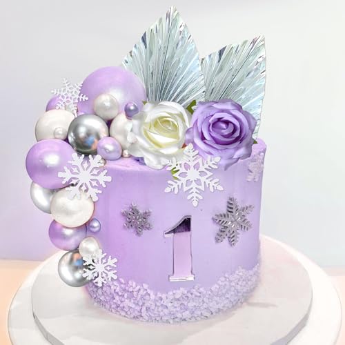 Roaring Good Time Lila Schneeflocke Kuchen Dekorationen Winter Onederland Kuchen Dekorationen Blumen Kugeln Kuchen Topper für Hochzeit Dekoration und Winter Themed Birthday Party Supplies von Roaring Good Time