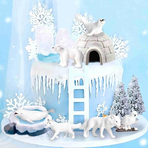 Roaring Good Time Polar Arktis Tier Kuchen Topper Antarktische Tier Geburtstag Party Zubehör Winter Party Favors Eisbär Schneeleopard Polarfuchs zum Geburtstag BabyDusche von Roaring Good Time