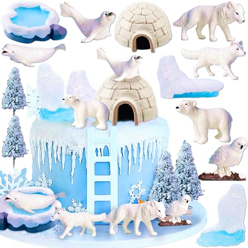 Roaring Good Time Polar Arktis Tier Kuchen Topper Antarktische Tier Geburtstag Party Zubehör Winter Party Favors Eisbär Schneeleopard Polarfuchs zum Geburtstag BabyDusche von Roaring Good Time